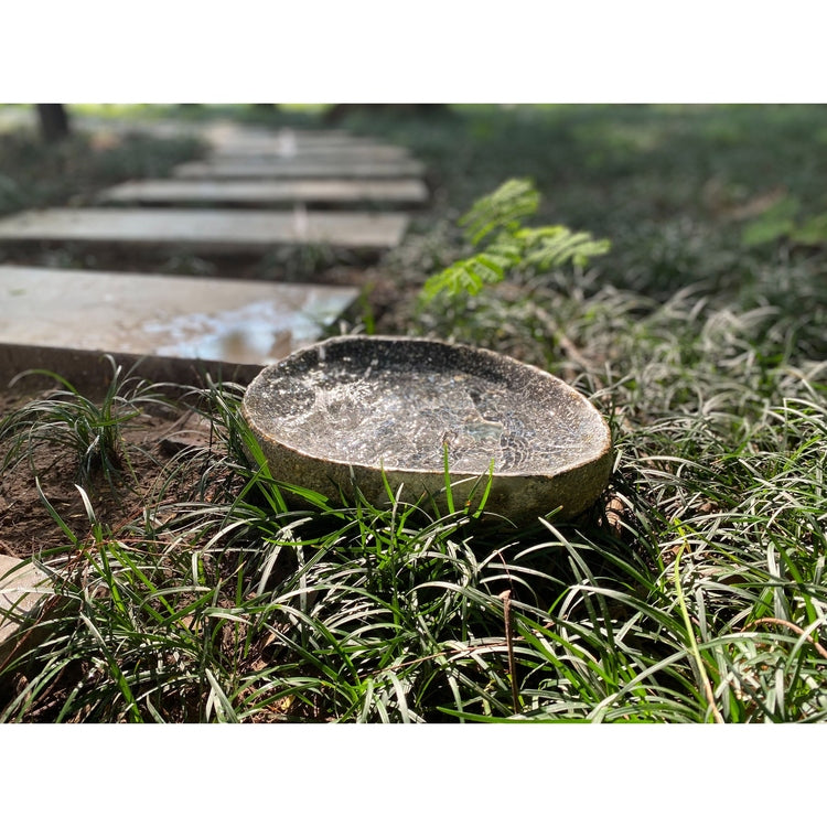 Handcrafted Natural River stone Bird Bath for Balcony, Patio, Natural River Stone Bowl Polished Inside, Garden or Yard by Dovaart.com