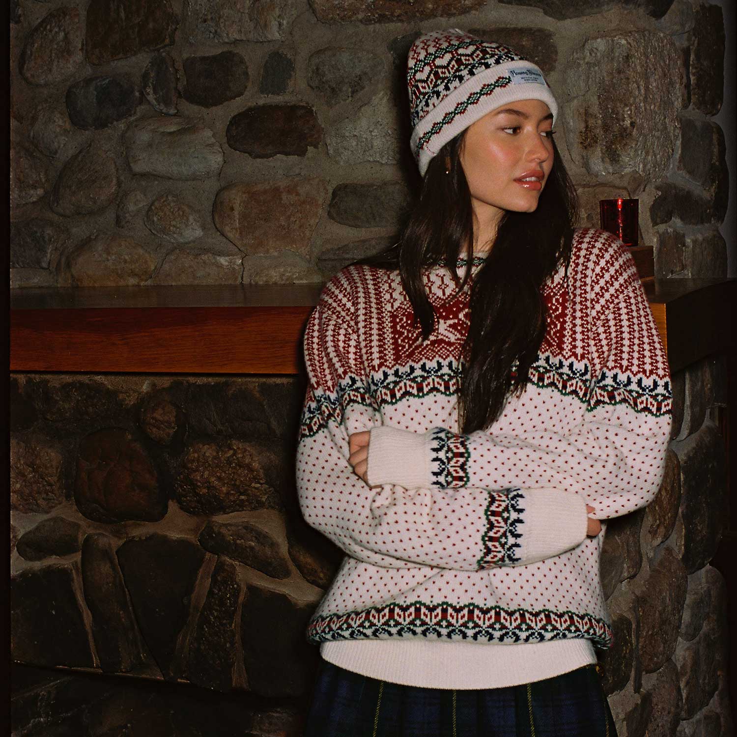 Cashmere Nordic Fairisle Beanie Cream