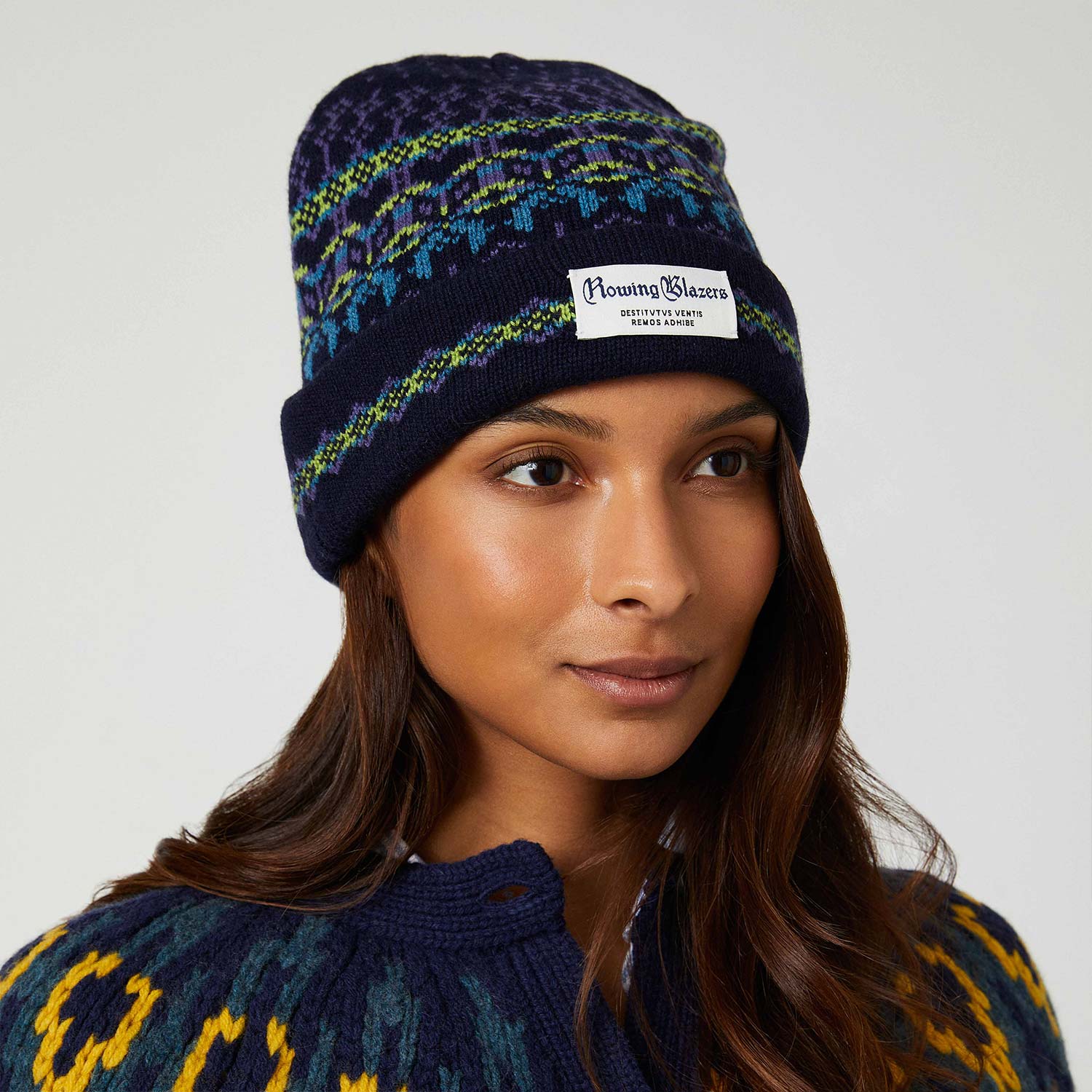 Cashmere Nordic Fairisle Beanie Navy
